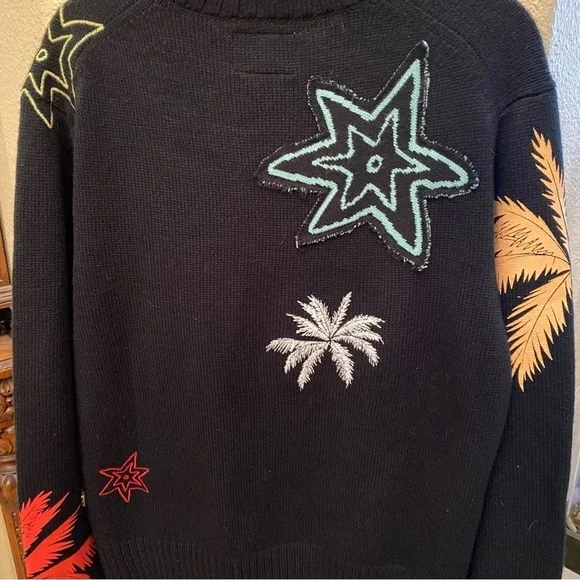 BILLIONAIRE BOYS CLUB Men Black Astro Embroidery Wool Blend Sweater Size Large